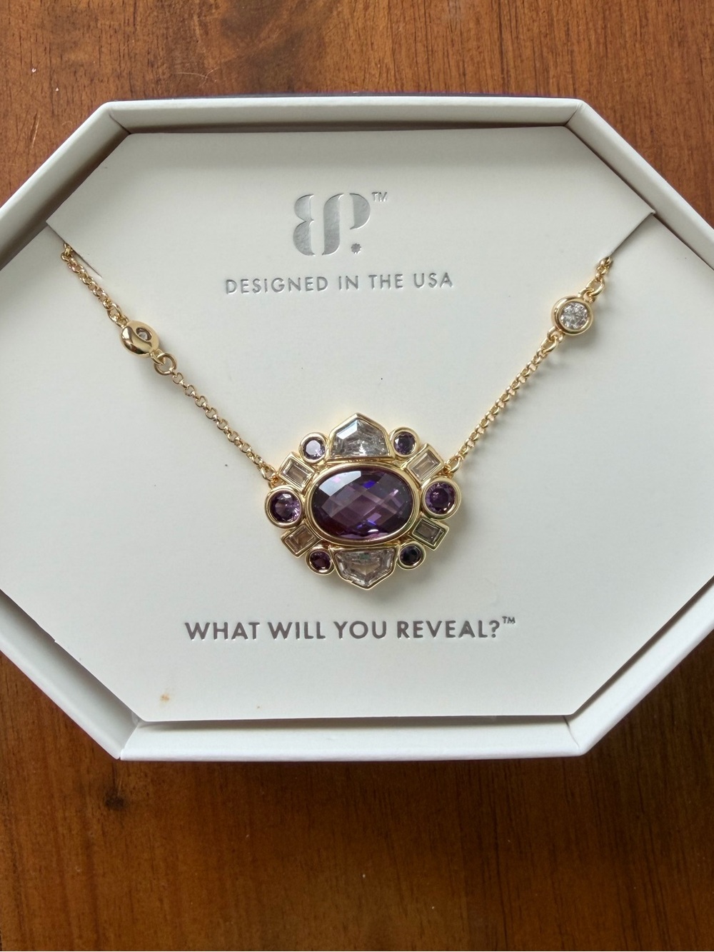 bp February Gold-Tone Necklace with amethyst “ Ethereal Edge”